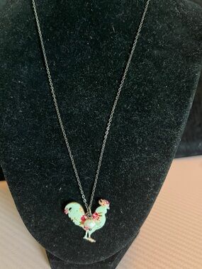 Floral Mint Rooster Pendant Necklace - Women's Jewelry